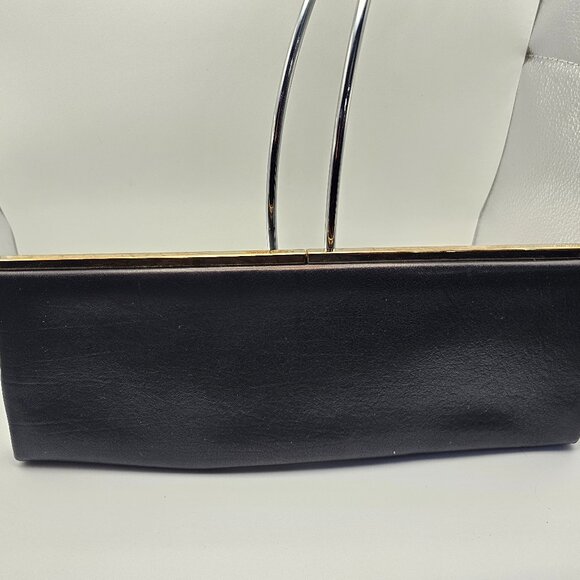 Jimmy Choo Black Leather Clutch – Gold Frame, Large Size, Made in Italy - Picture 2 of 12